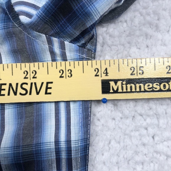 Cowboy Legend Western Shirt Mens  M / L Blue Plaid Pearl Snap Flip‎ Cuff Rodeo - Picture 11 of 13